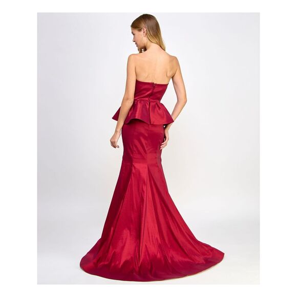 NWT B DARLIN Womens Maroon Padded Ruffle Godet Pleats Formal Peplum Dress 11\12 - Picture 2 of 5